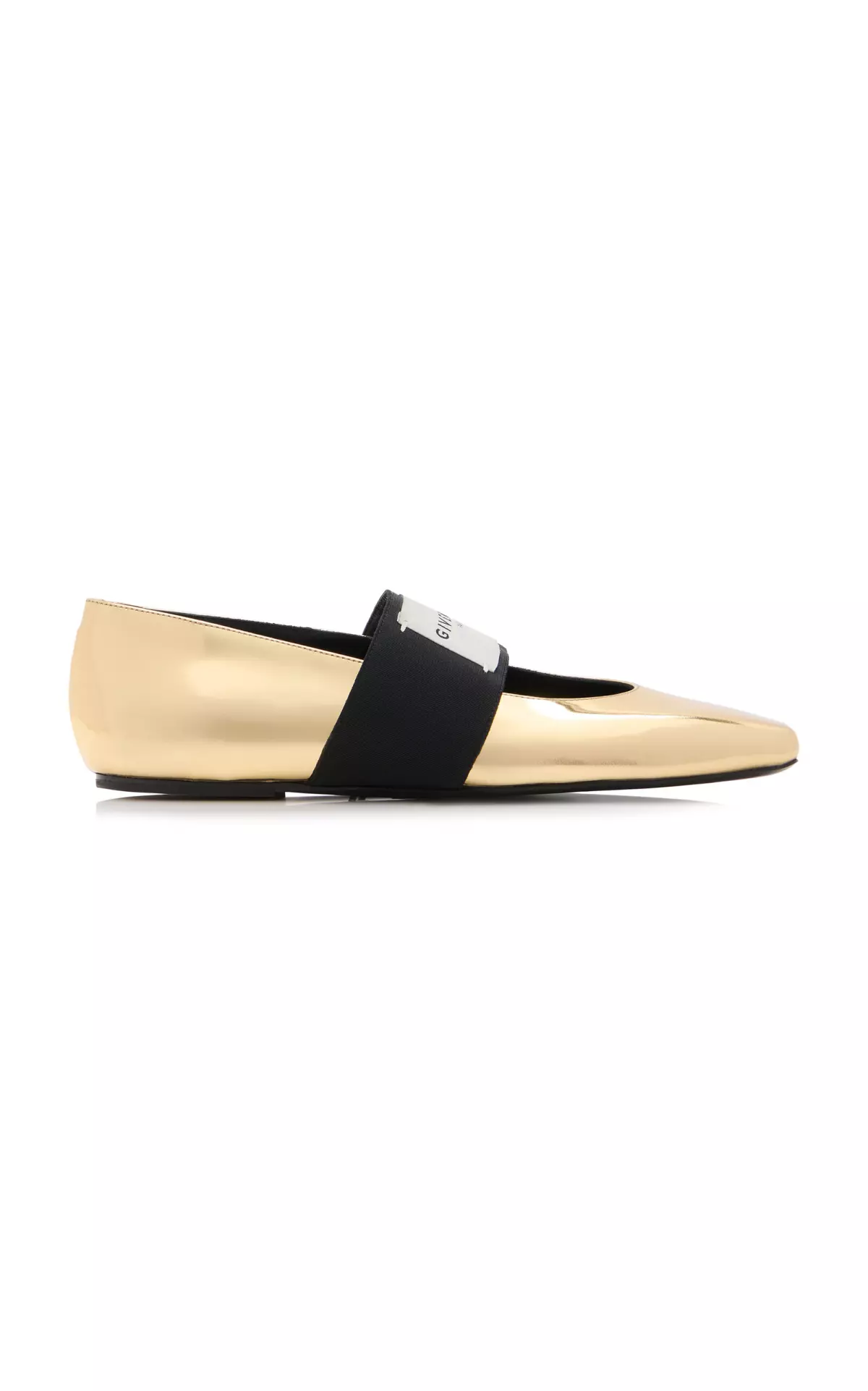 Logo-Embellished Metallic Leather Ballet Flats