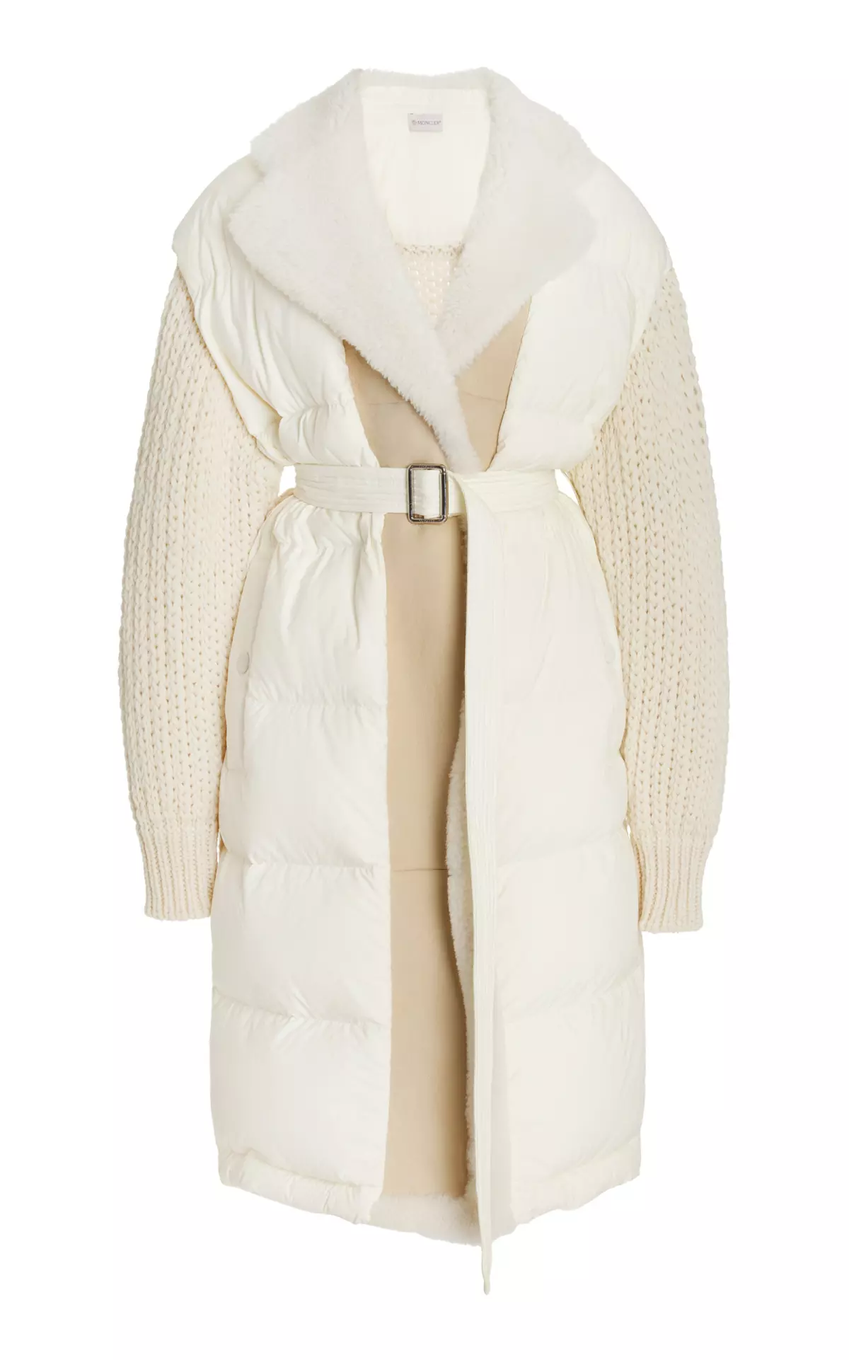 Shearling-Trimmed Down-Detailed Wool-Blend Long Cardigan