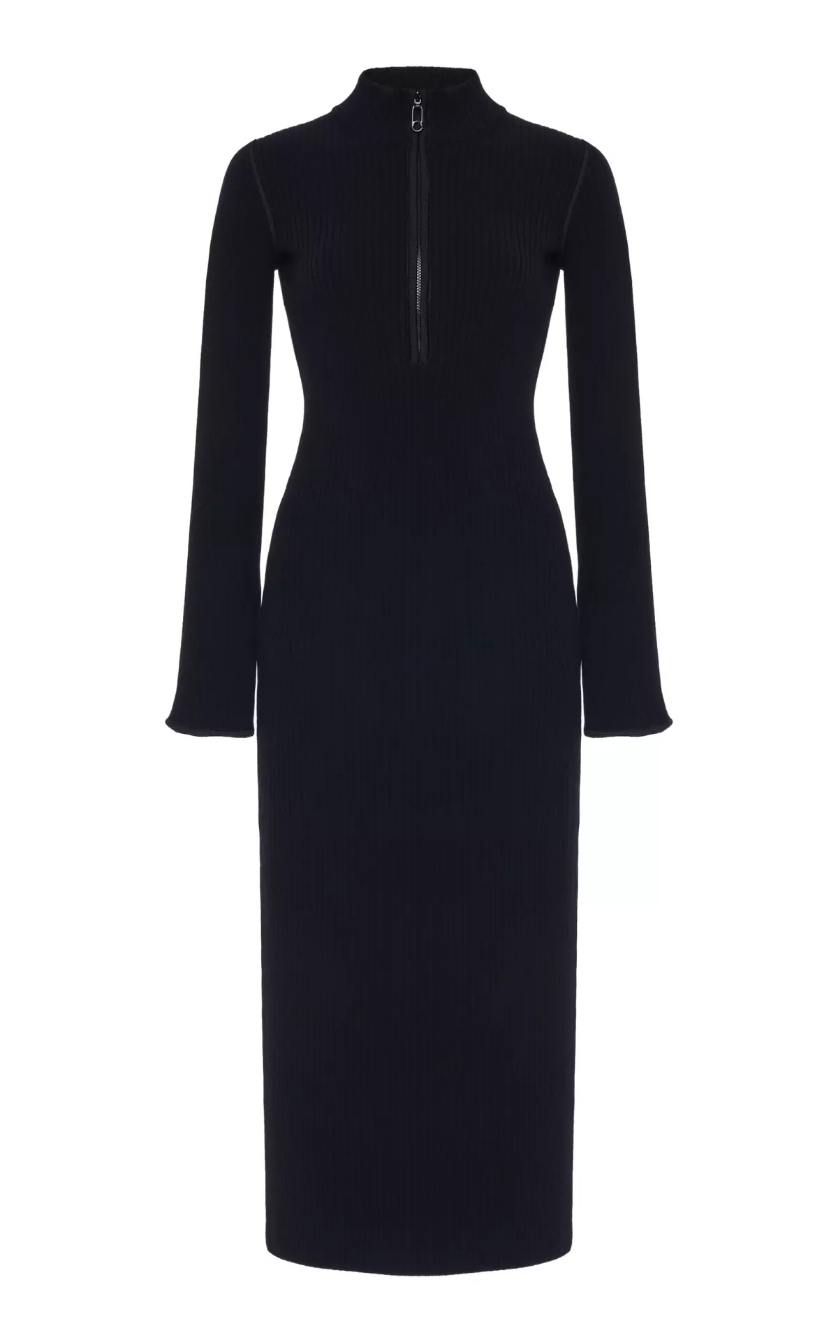 Half-Zip Knit Crepe Midi Dress