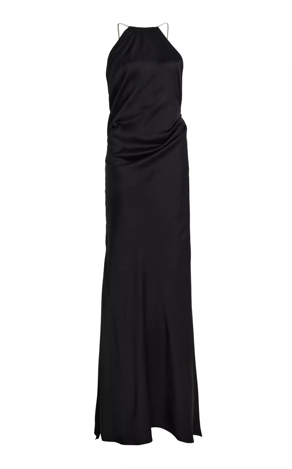 Chain-Detailed Satin Halter Gown