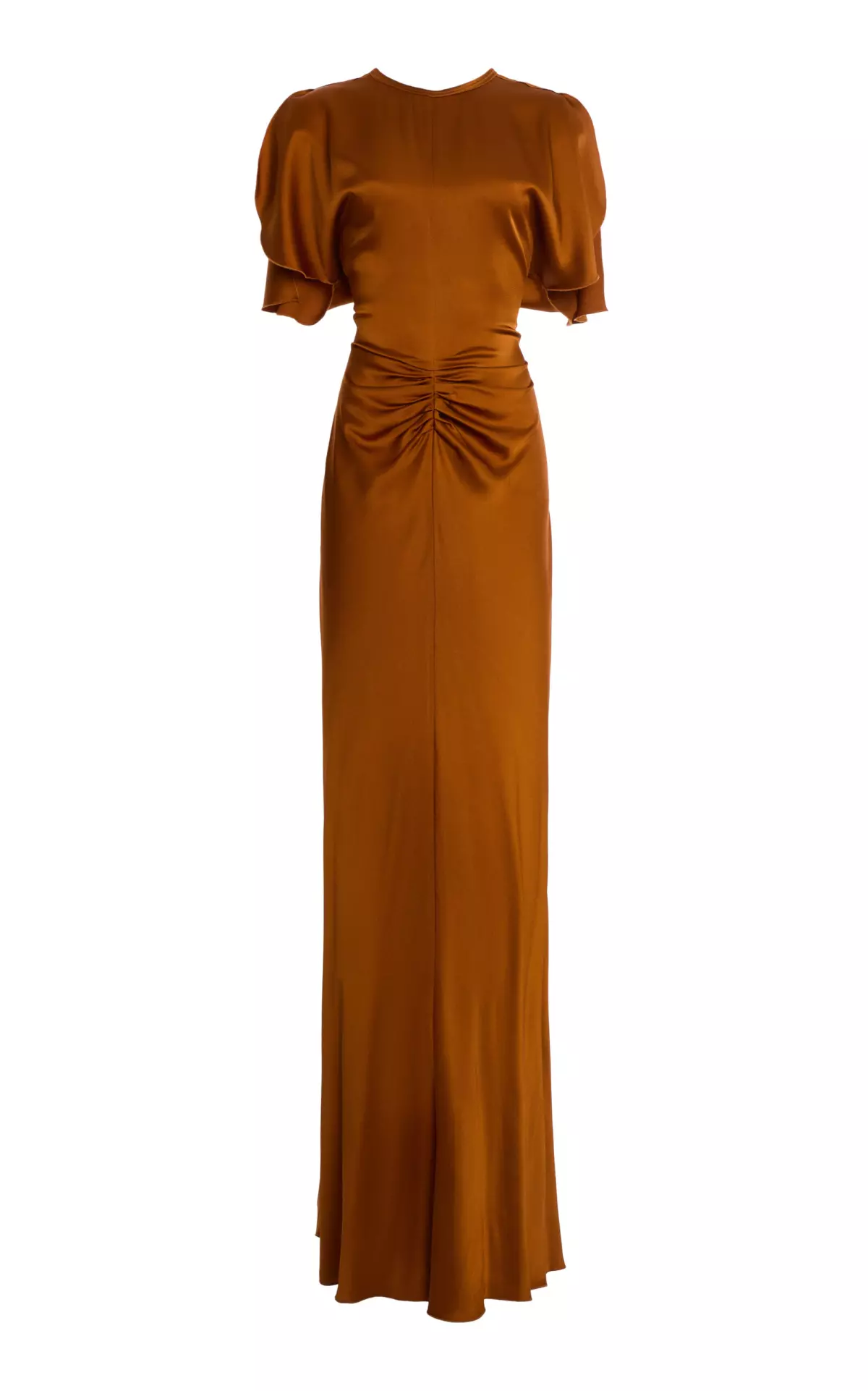 Gathered-Waist Satin Maxi Dress