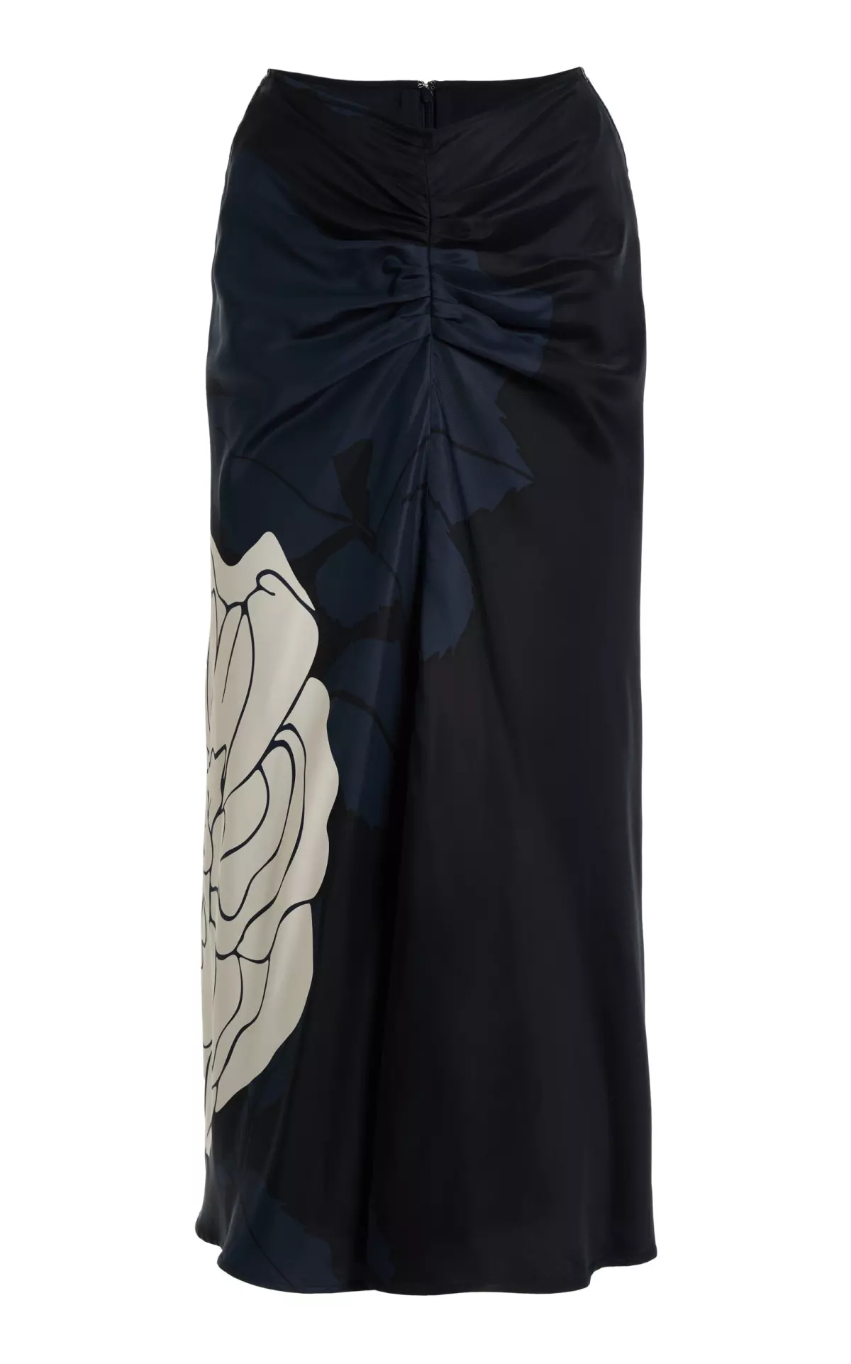 Rose-Print Satin Midi Skirt