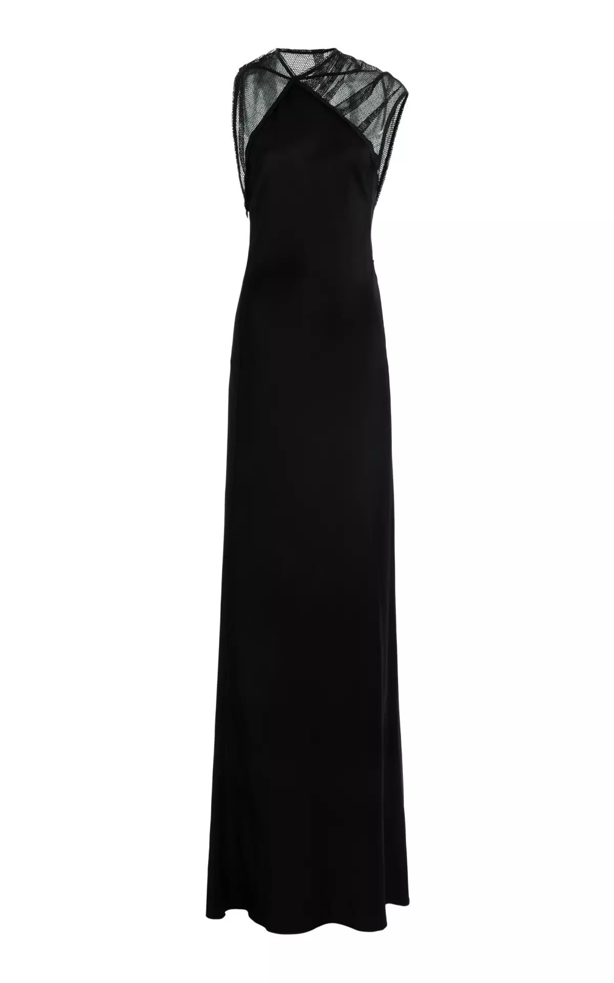 Mesh-Detailed Crepe Gown